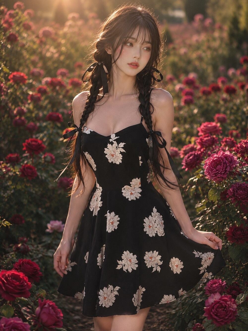 Midnight Petals in a Moonlit Garden blooming floral cottagecore romance dress